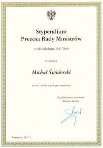 Stypendium Prezesa Rady Ministrów dla Michała Świderskiego